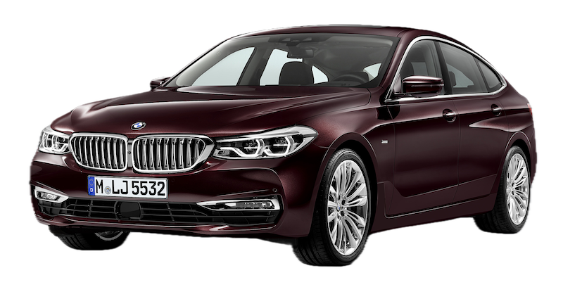 Afbeelding van K644KZ, blauwe BMW 640I Gran Turismo sedan