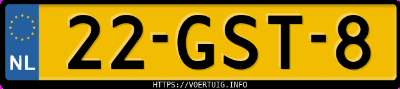 Kenteken afbeelding van 22GST8, grijze Ford Street Ka