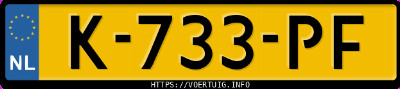 Kenteken afbeelding van K733PF, grijze Ford TRANSIT-NUGGET