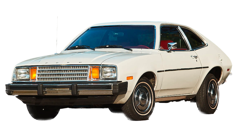 Afbeelding van 29YB66, witte Ford Pinto Runabout hatchback