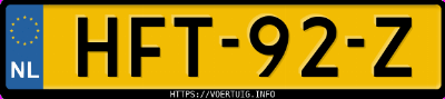 Kenteken afbeelding van HFT92Z, gele Hyundai Inster