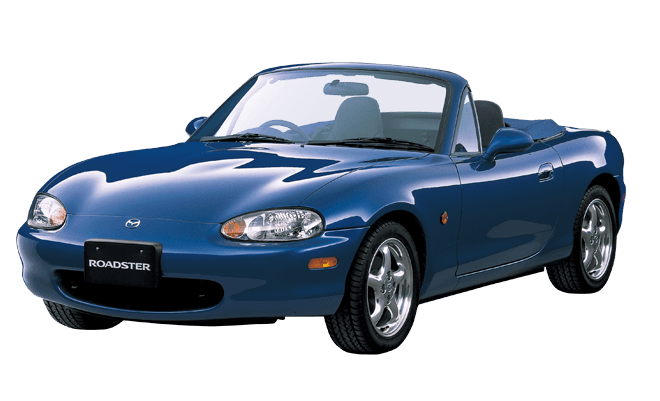 Afbeelding van JS794K, blauwe Mazda Mx-5 cabriolet