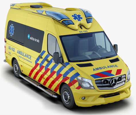 Afbeelding van N014RH, gele Mercedes-Benz Sprinter ambulance