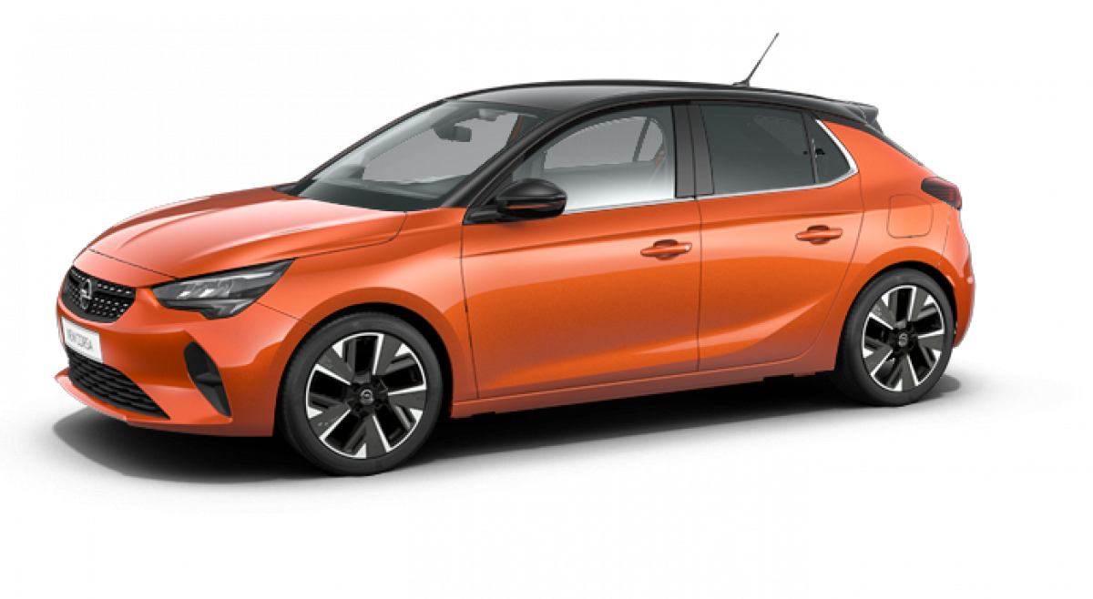 Afbeelding van H737HL, oranje Opel Corsa Corsa-e hatchback