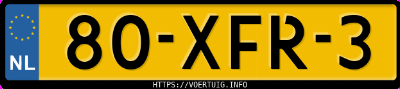 Kenteken afbeelding van 80XFR3, zwarte Peugeot 107 1.0i
