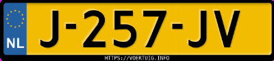 Kenteken afbeelding van J257JV, gele Peugeot 208 208-E 50 Kwh
