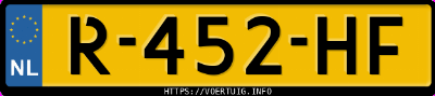 Kenteken afbeelding van R452HF, gele Peugeot 208 208-E 50 Kwh