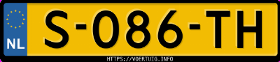 Kenteken afbeelding van S086TH, gele Peugeot 208 208-E 50 Kwh