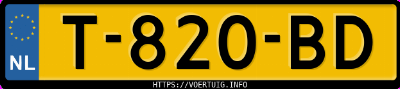 Kenteken afbeelding van T820BD, gele Peugeot 208 208-E 50 Kwh