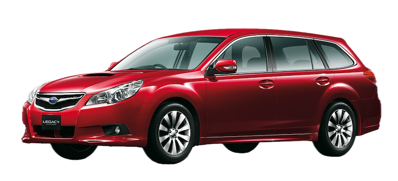 Afbeelding van 14JZL2, rode Subaru Legacy stationwagen