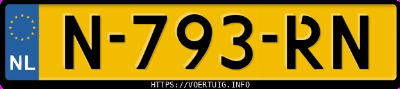 Kenteken afbeelding van N793RN, blauwe Tesla Model 3 Standard Range Rwd