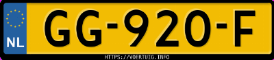Kenteken afbeelding van GG920F, blauwe Toyota Yaris Hybrid