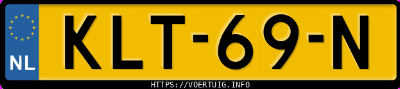 Kenteken afbeelding van KLT69N, witte Toyota Aygo 1.0