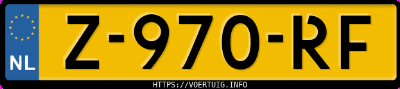 Kenteken afbeelding van Z970RF, grijze Toyota Yaris