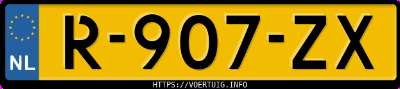 Kenteken afbeelding van R907ZX, witte Volkswagen UP! Up 1.0 48kw