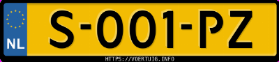 Kenteken afbeelding van S001PZ, zwarte Volkswagen UP! Up 1.0 48kw