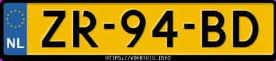 Kenteken afbeelding van ZR94BD, rode Volkswagen Kampeerauto I D 57 Kw