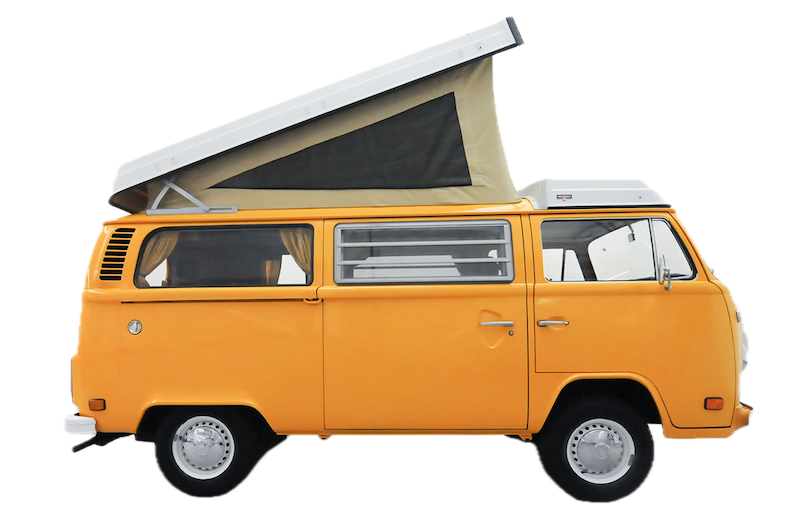 Afbeelding van 86NPV9, gele Volkswagen T2 kampeerwagen