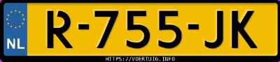 Kenteken afbeelding van R755JK, grijze Volvo V60 Recharge T6 Awd